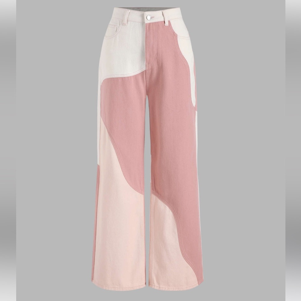Abstract Color Block Pink Pants